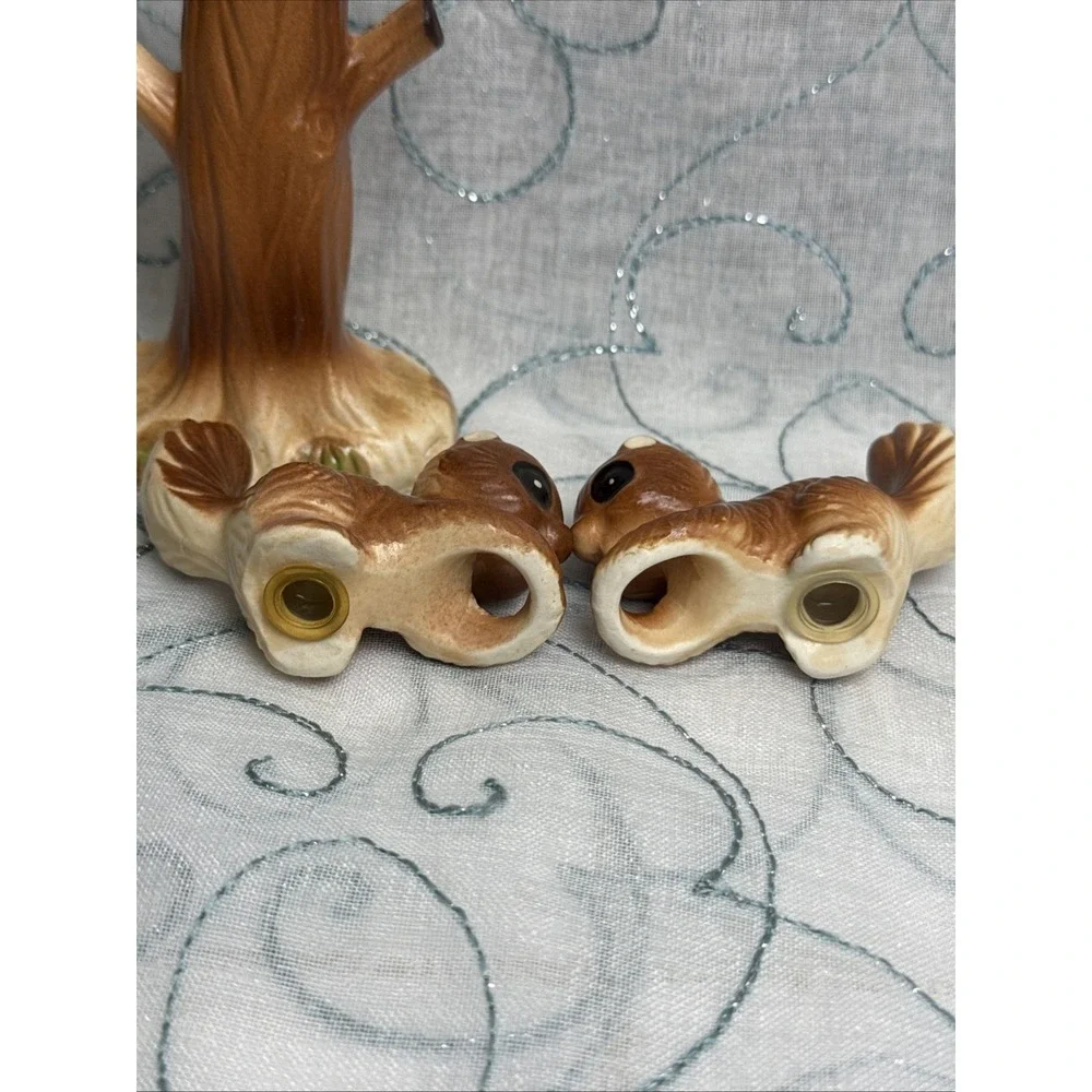 Vintage Squirrel Salt & Pepper Shakers with Tree Stand Holder‎ 1950s Japan 4.5